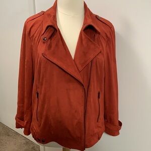 blanc noir Rust Red Suede Moto Jacket